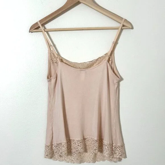 Felina Y2K Ribbed Camisole Tank Top XL Lace Trim Peach Cami Stretchy Coquette - Picture 4 of 10